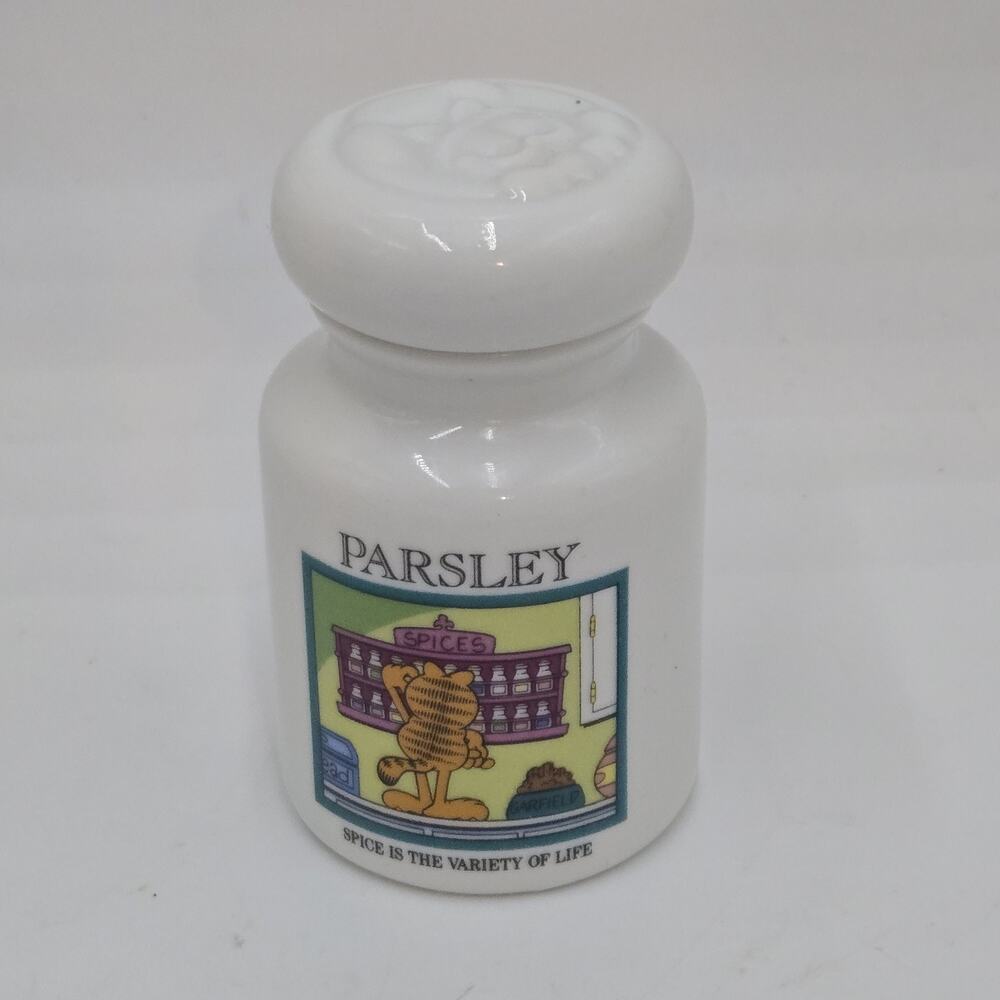 1994 Danbury Mint Garfield White Glass Spice Jar Collection PARSLEY